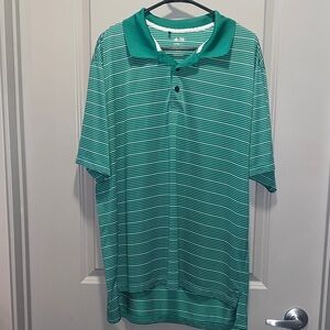 Mens Adidas Climalite Polo XL Green Stripe Performance Golf Shirt